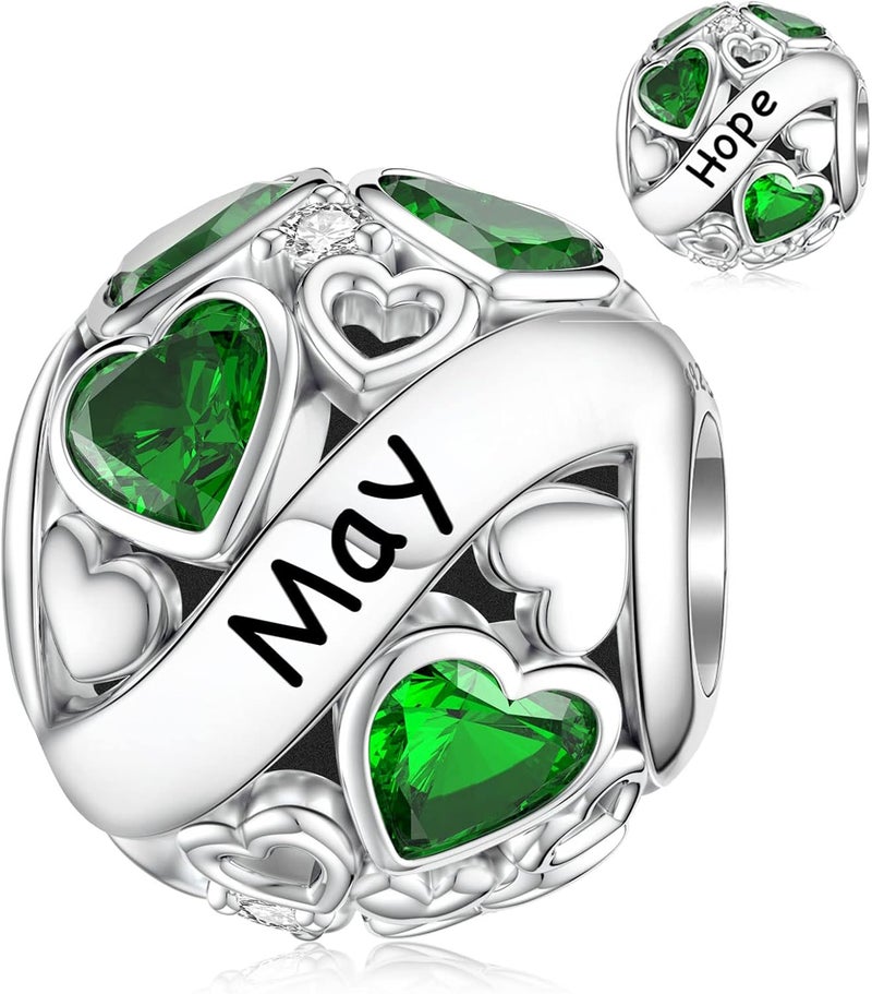 DALARAN Birthstone Charms for Charms Bracelet 925 Sterling Silver Heart Bead Happy Birthday Charms for Women - Image 1